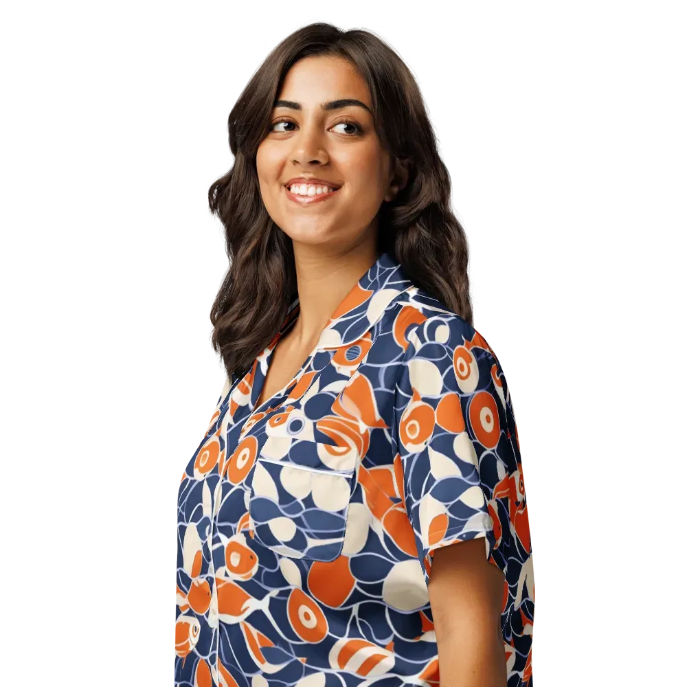 Navy Koi Garden on Women's Short Sleeve Pajama Top — Left Front