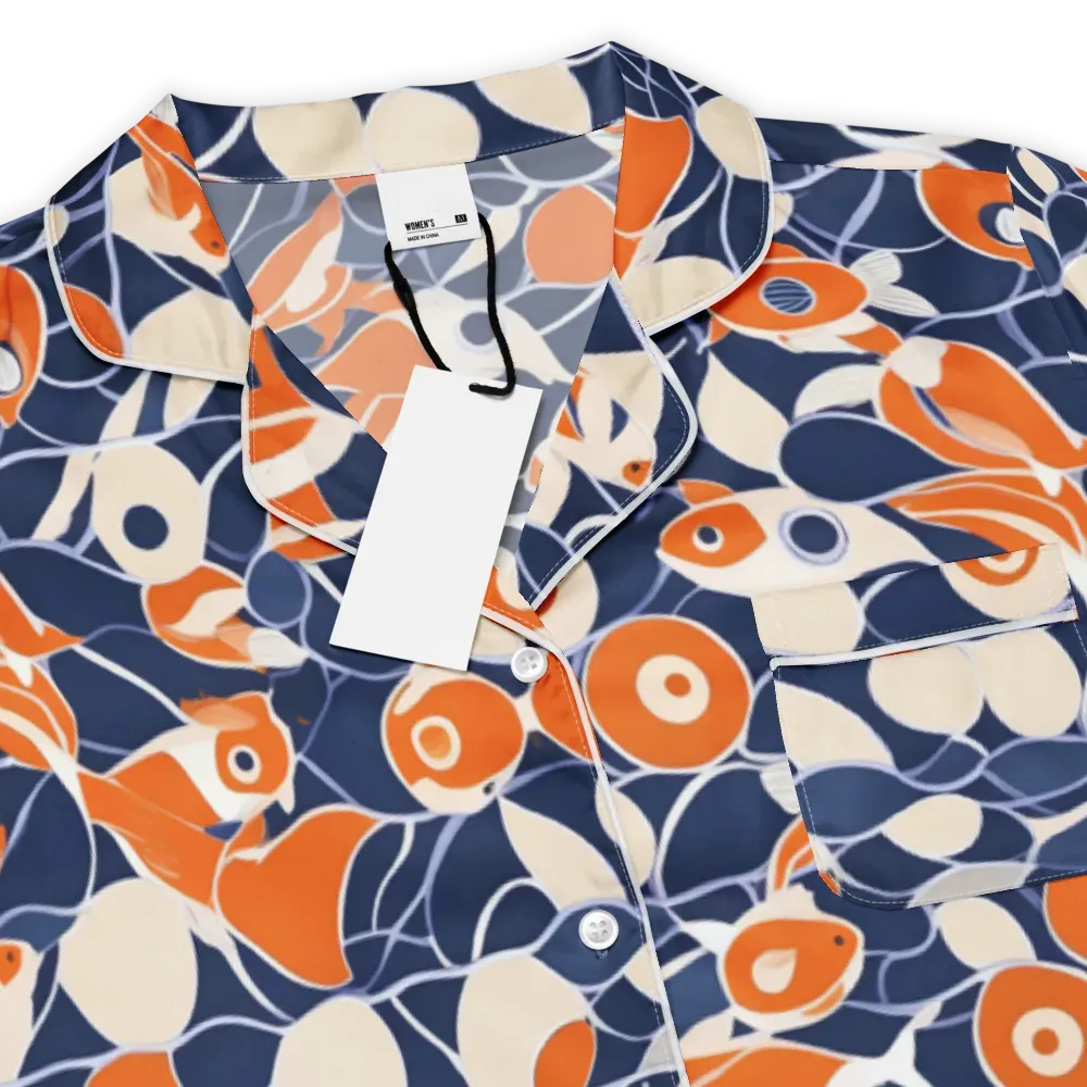 Navy Koi Garden on Women's Short Sleeve Pajama Top — Product details
