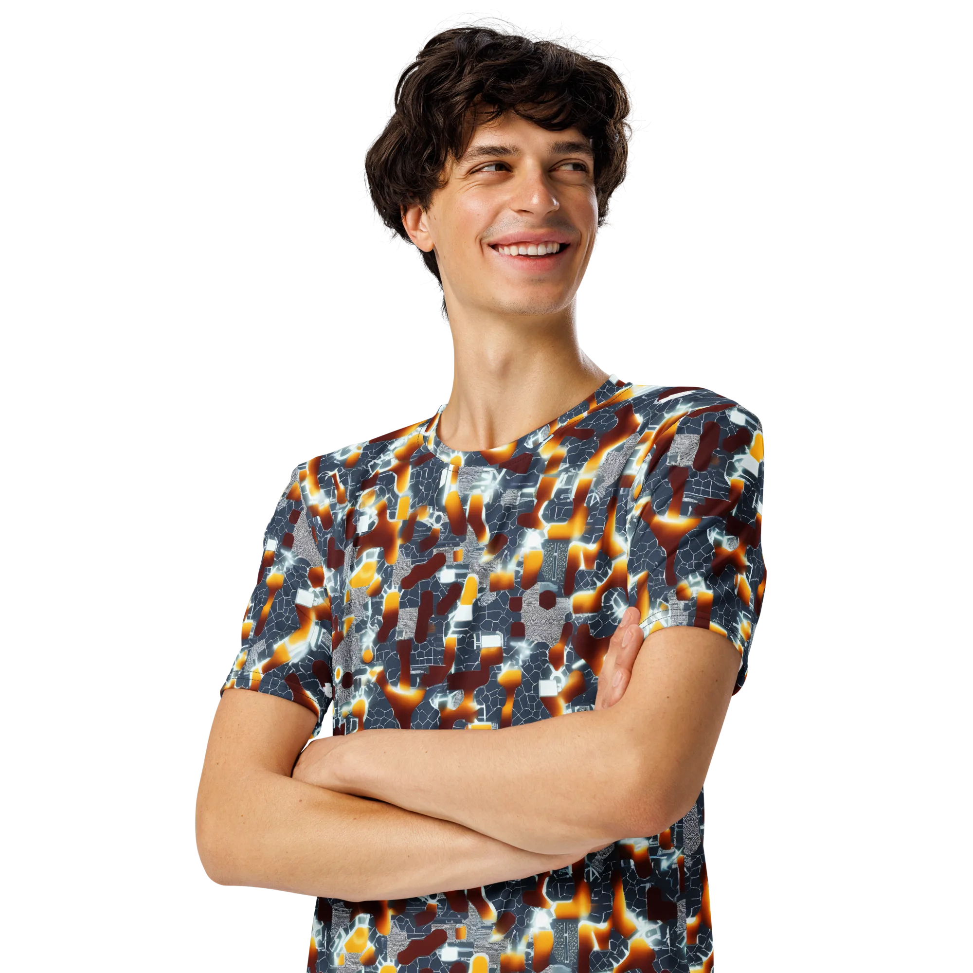 Amber Circuit on Men's Crew Neck T-Shirt — Left Front