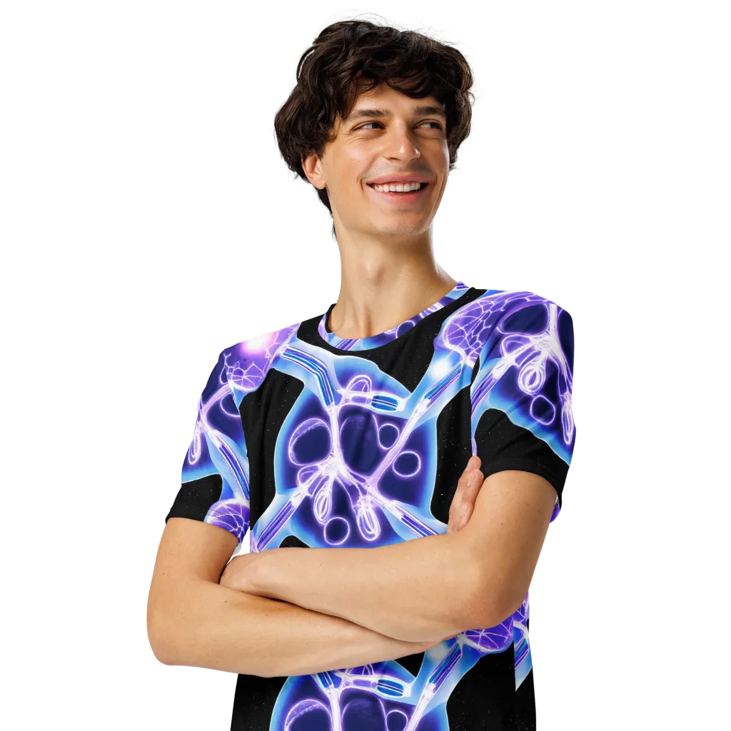 Neon Cellscape on Men's Crew Neck T-Shirt — Left Front