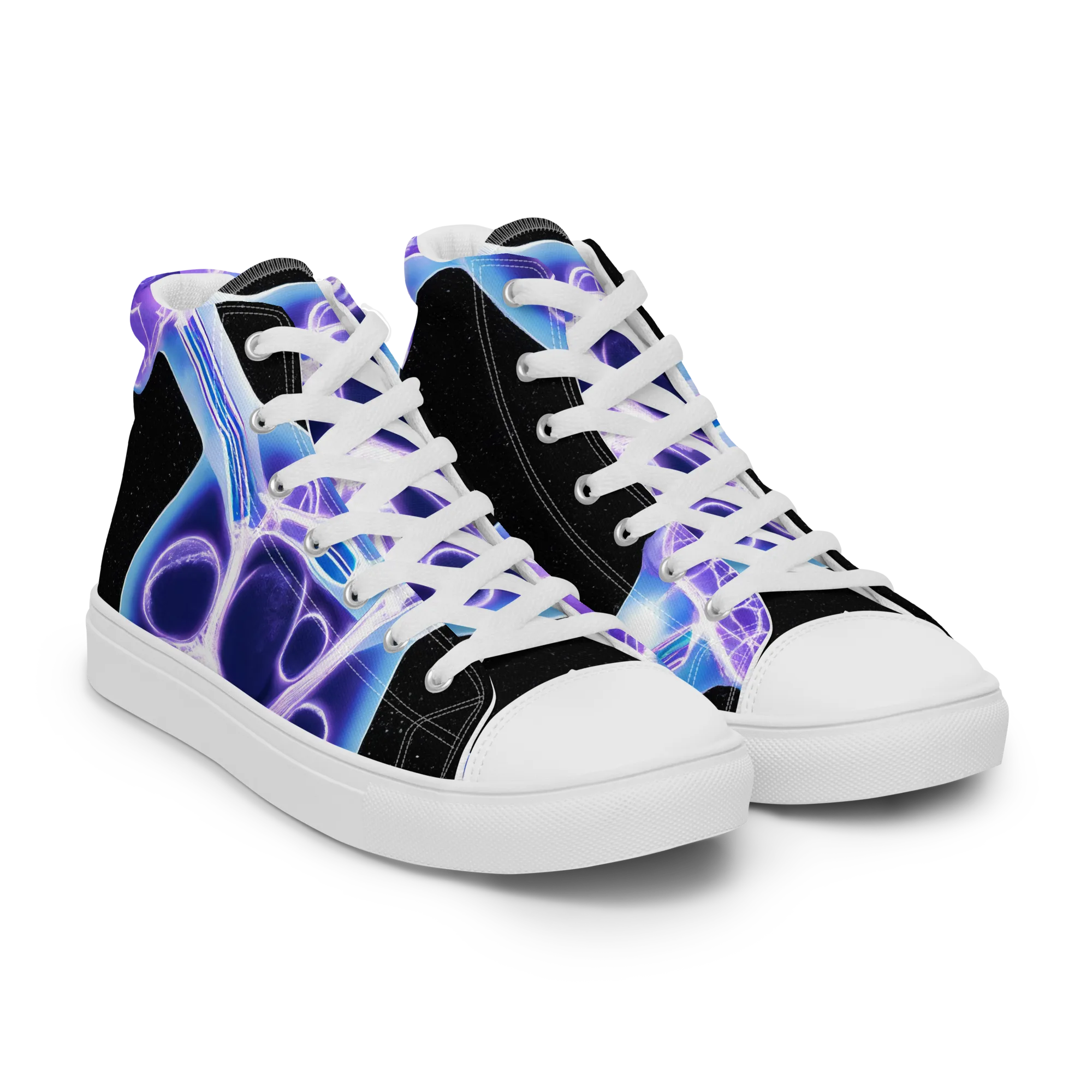 Neon Cellscape on Men's High Top Canvas Shoes — Right Front