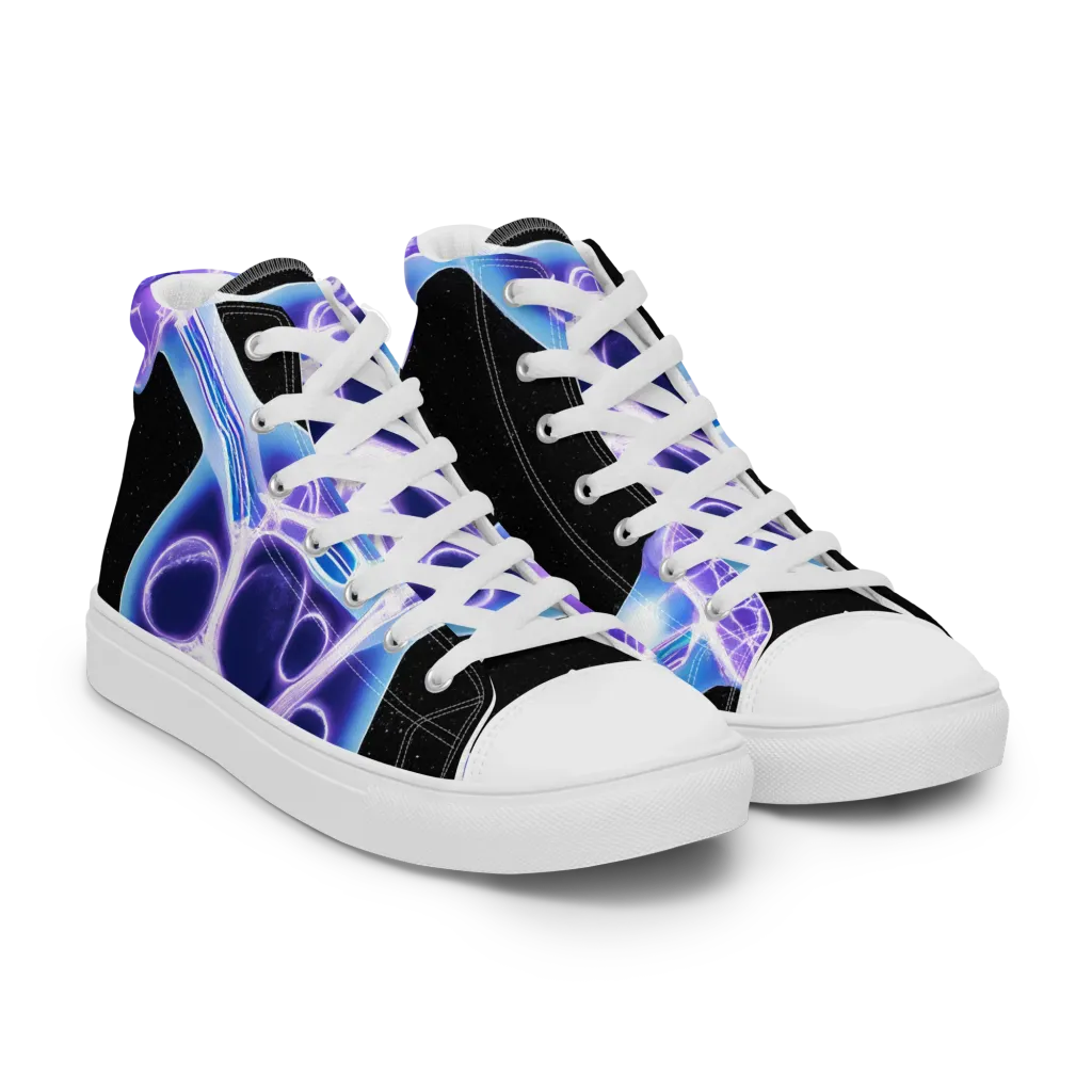 Neon Cellscape on Men's High Top Canvas Shoes — Right Front
