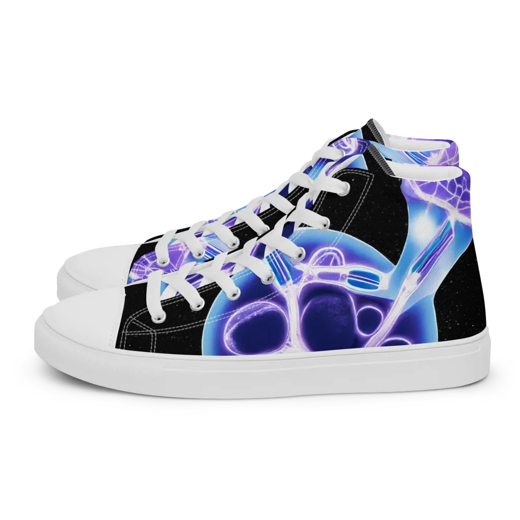 Neon Cellscape on Men's High Top Canvas Shoes — Left