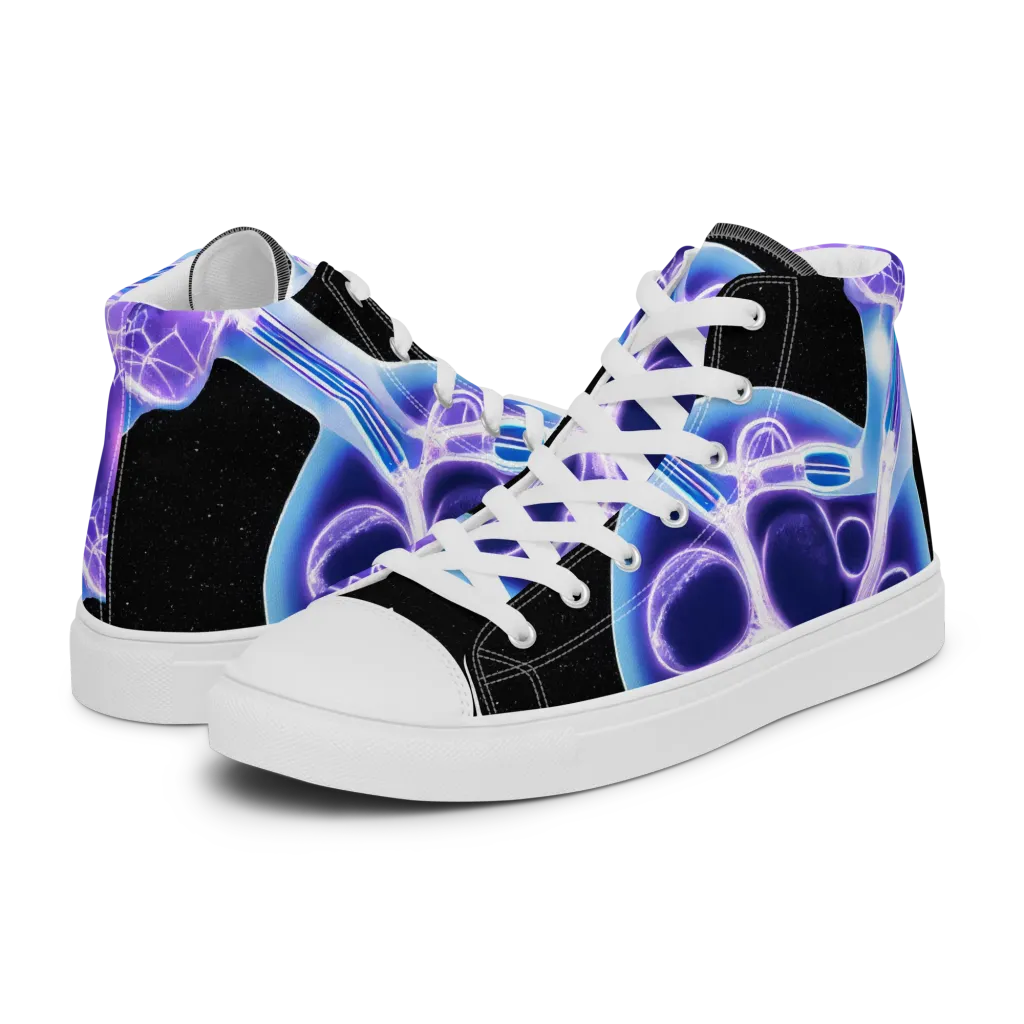 Neon Cellscape on Men's High Top Canvas Shoes — Left
