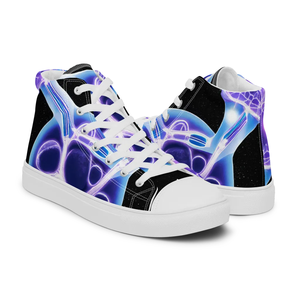 Neon Cellscape on Men's High Top Canvas Shoes — Right