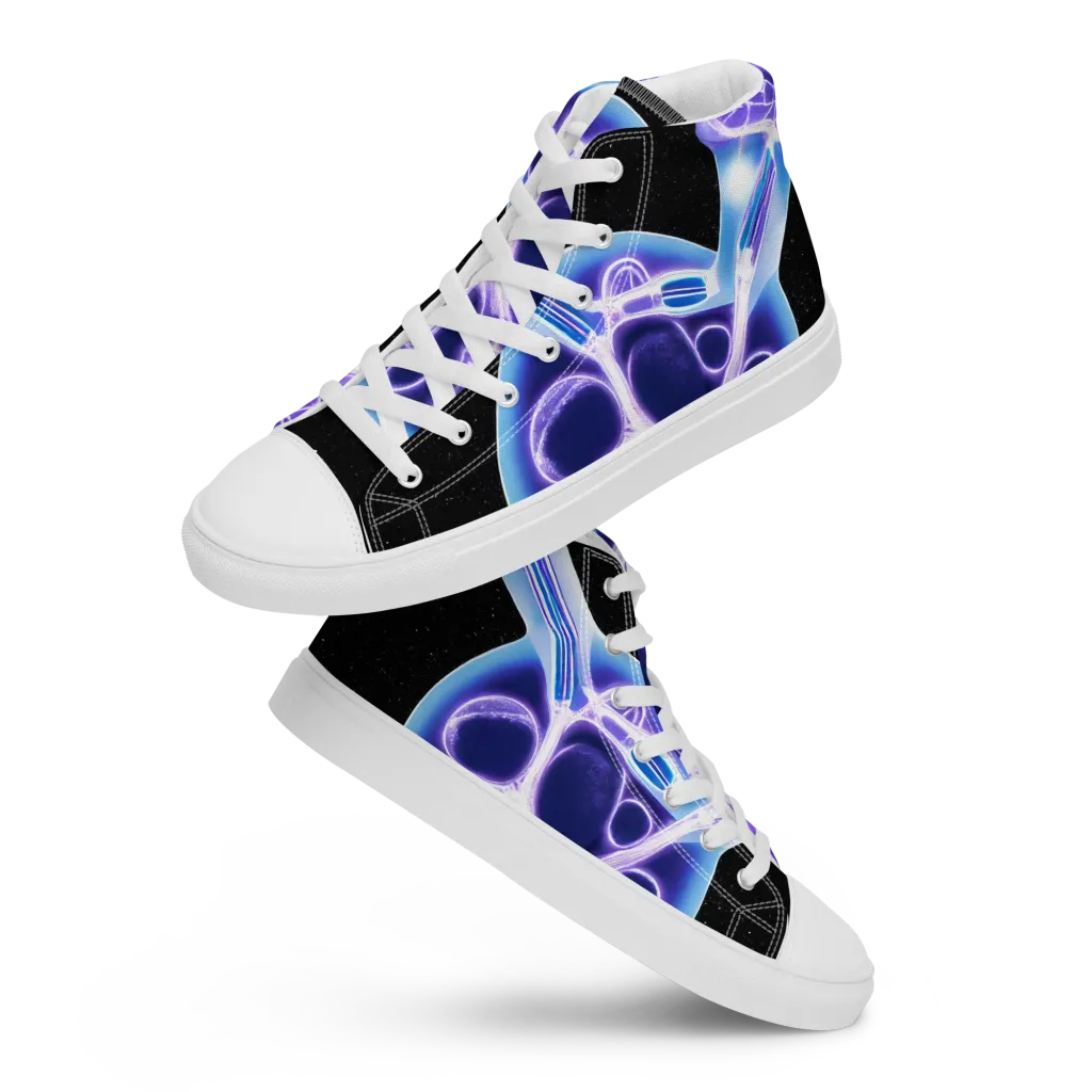 Neon Cellscape on Men's High Top Canvas Shoes — Front