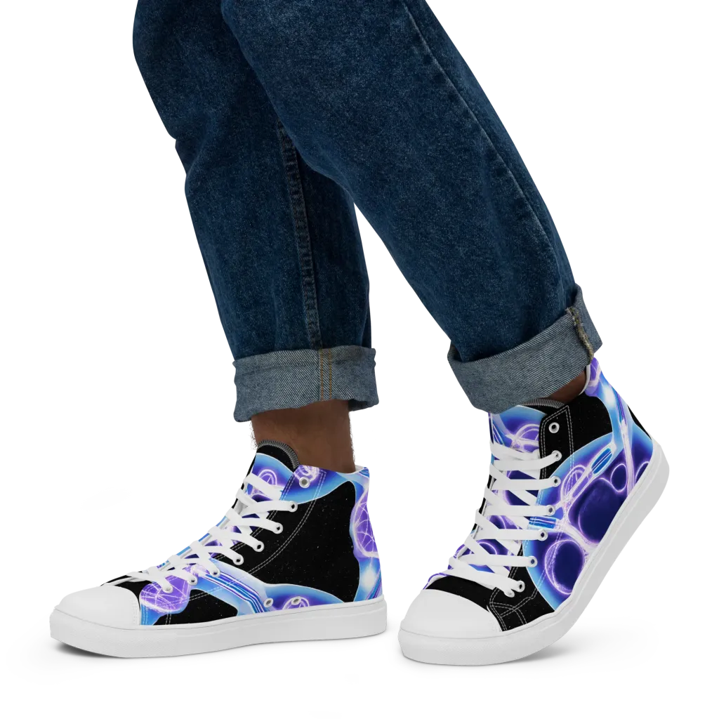 Neon Cellscape on Men's High Top Canvas Shoes — Left