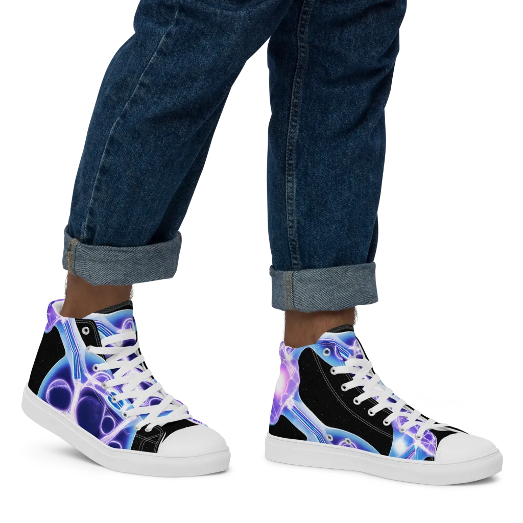 Neon Cellscape on Men's High Top Canvas Shoes — Right