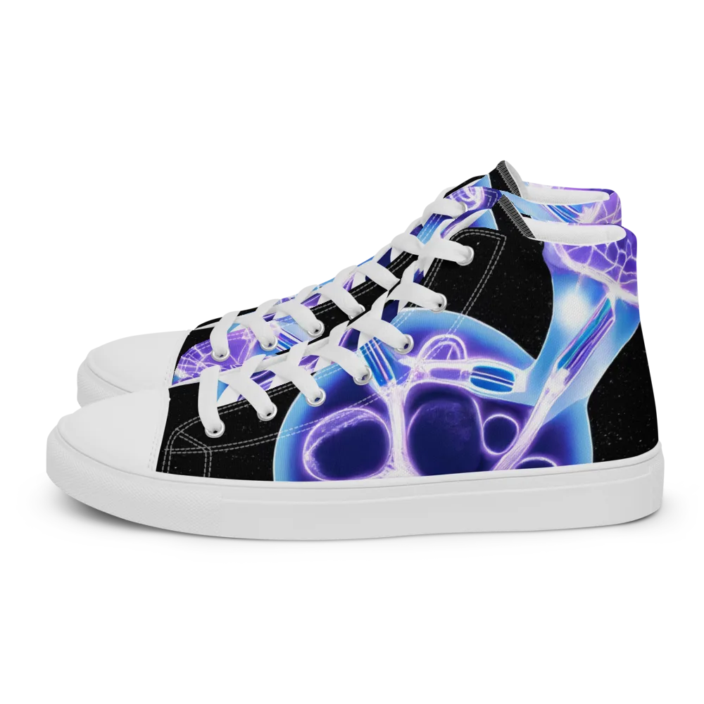 Neon Cellscape on Women's High Top Canvas Shoes — Left