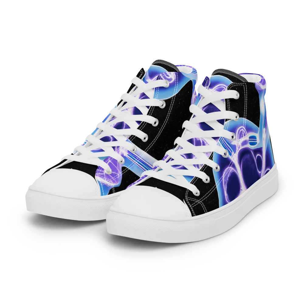 Neon Cellscape on Women's High Top Canvas Shoes — Left Front