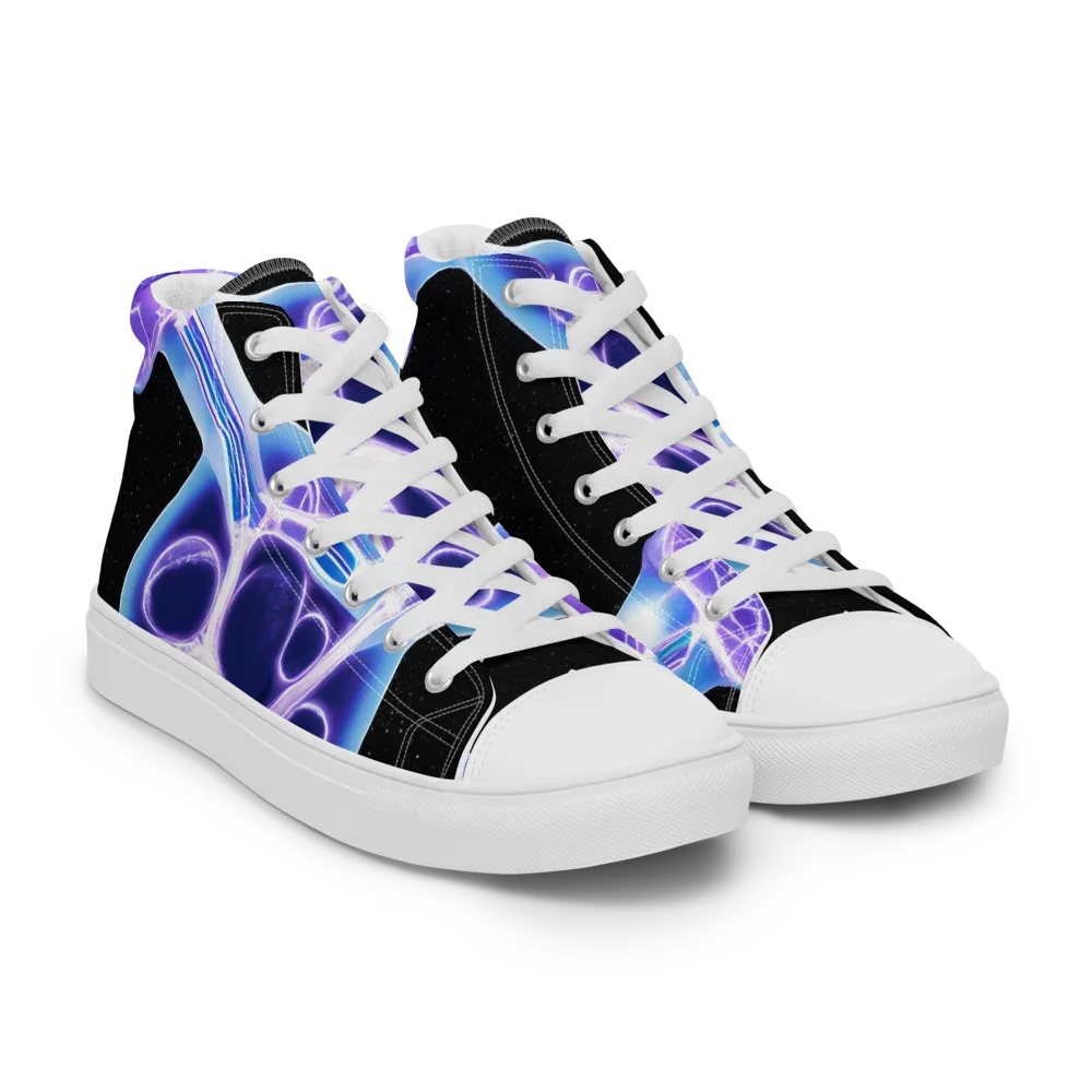Neon Cellscape on Women's High Top Canvas Shoes — Right Front