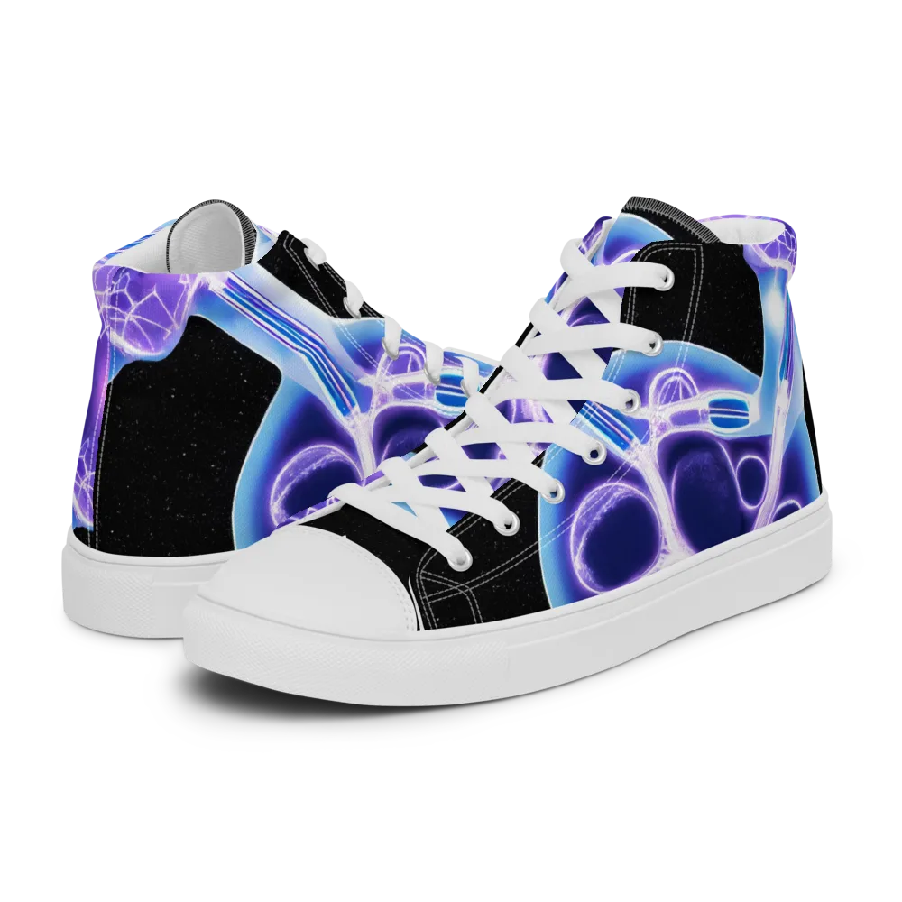 Neon Cellscape on Women's High Top Canvas Shoes — Left