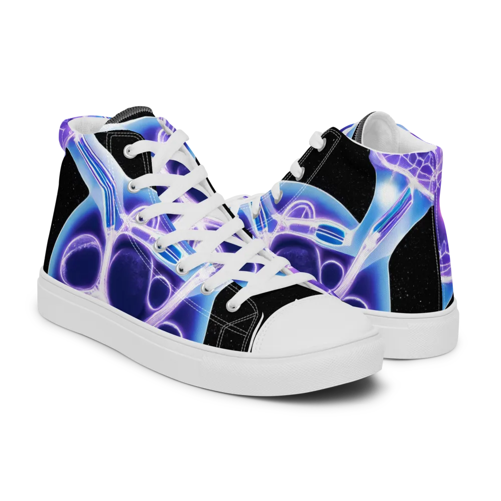 Neon Cellscape on Women's High Top Canvas Shoes — Right