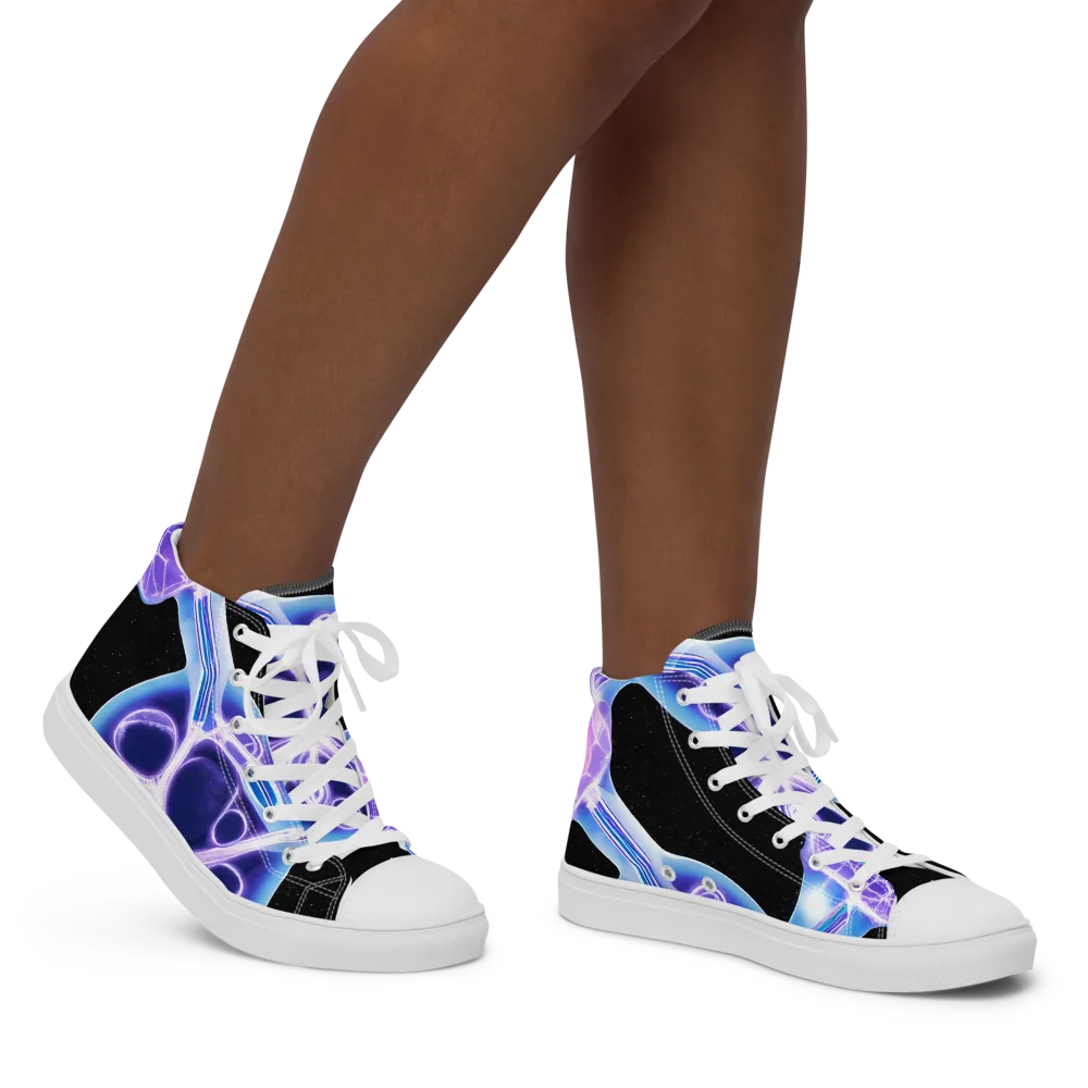 Neon Cellscape on Women's High Top Canvas Shoes — Right