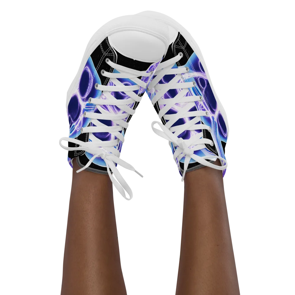Neon Cellscape on Women's High Top Canvas Shoes — Front
