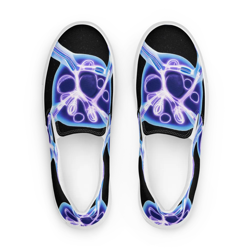 Neon Cellscape on Men's Slip-On Canvas Shoes — Front