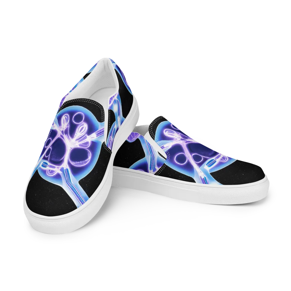 Neon Cellscape on Men's Slip-On Canvas Shoes — Left Front
