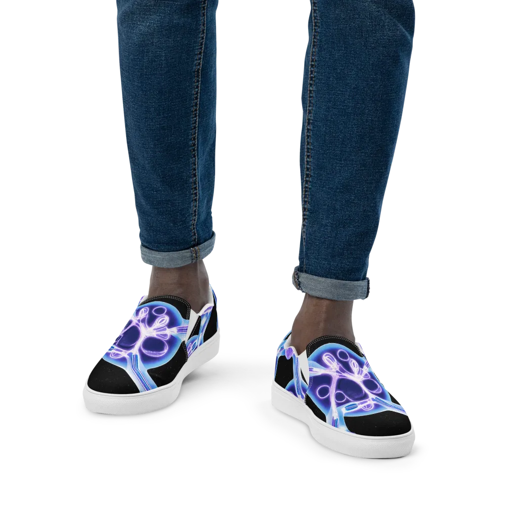 Neon Cellscape on Men's Slip-On Canvas Shoes — Front