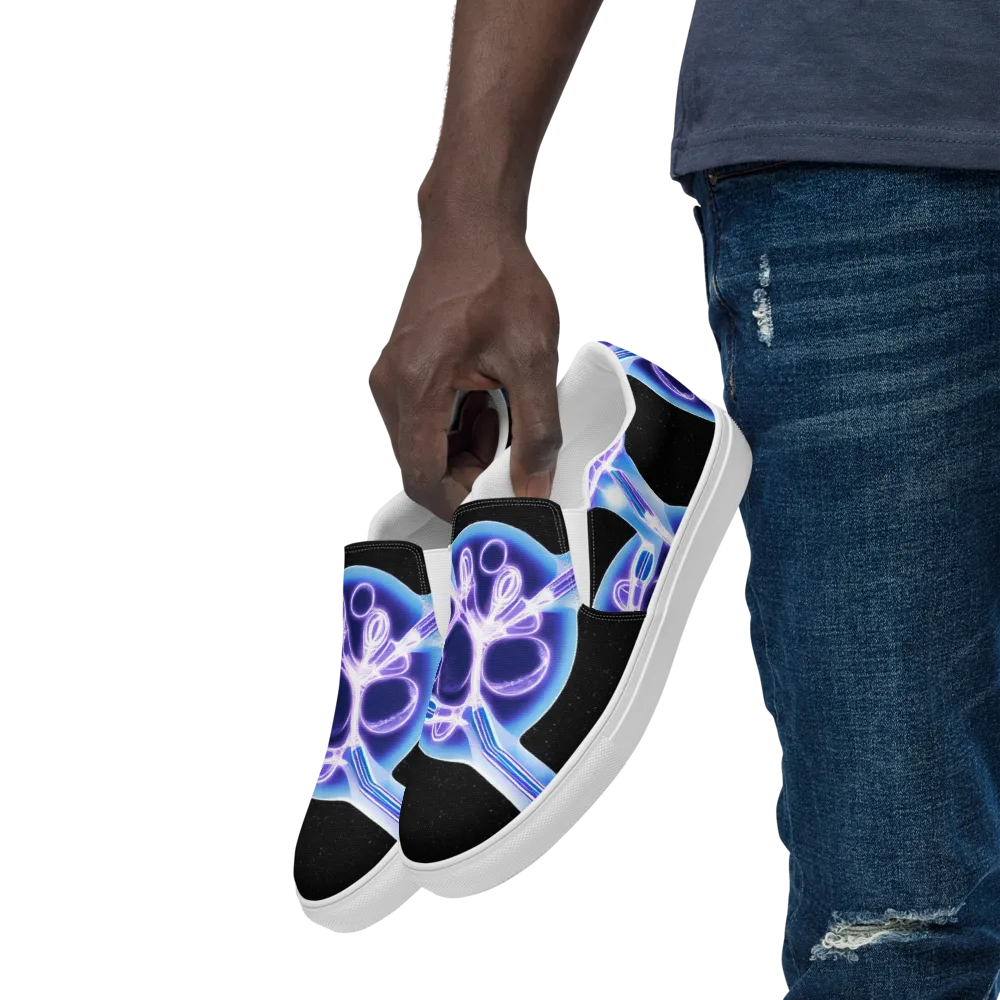 Neon Cellscape on Men's Slip-On Canvas Shoes — Left Front