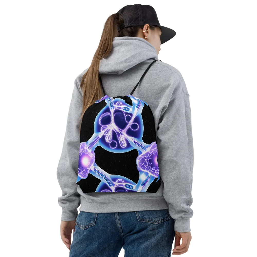 Neon Cellscape on Drawstring Bag — Front