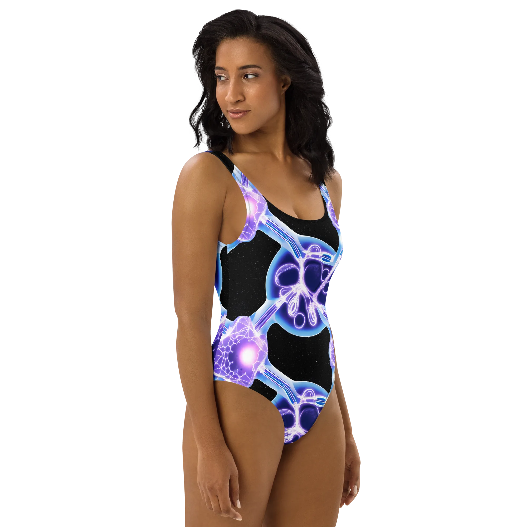 Neon Cellscape on One-Piece Swimsuit — Right