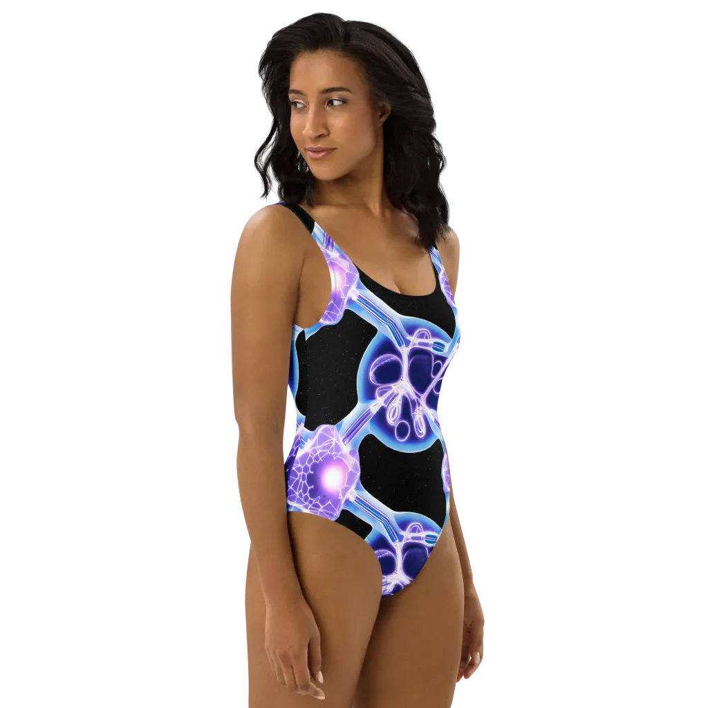 Neon Cellscape on One-Piece Swimsuit — Right