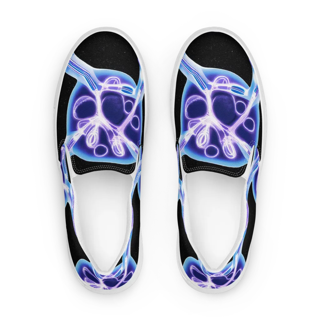 Neon Cellscape on Women's Slip-On Canvas Shoes — Front