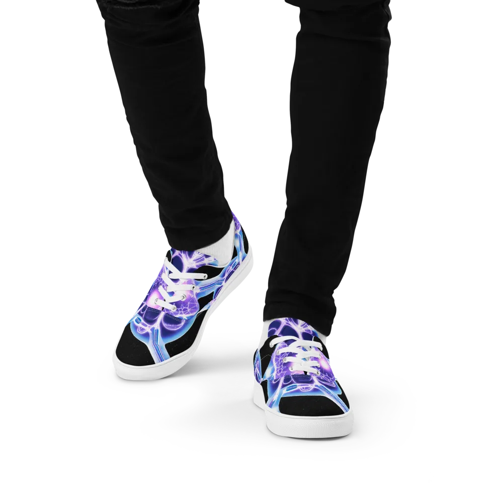 Neon Cellscape on Men's Lace-Up Canvas Shoes — Front