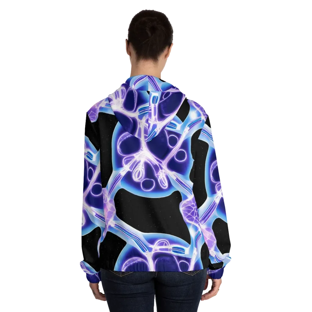 Neon Cellscape on Women's Full-Zip Hoodie — Back On Person