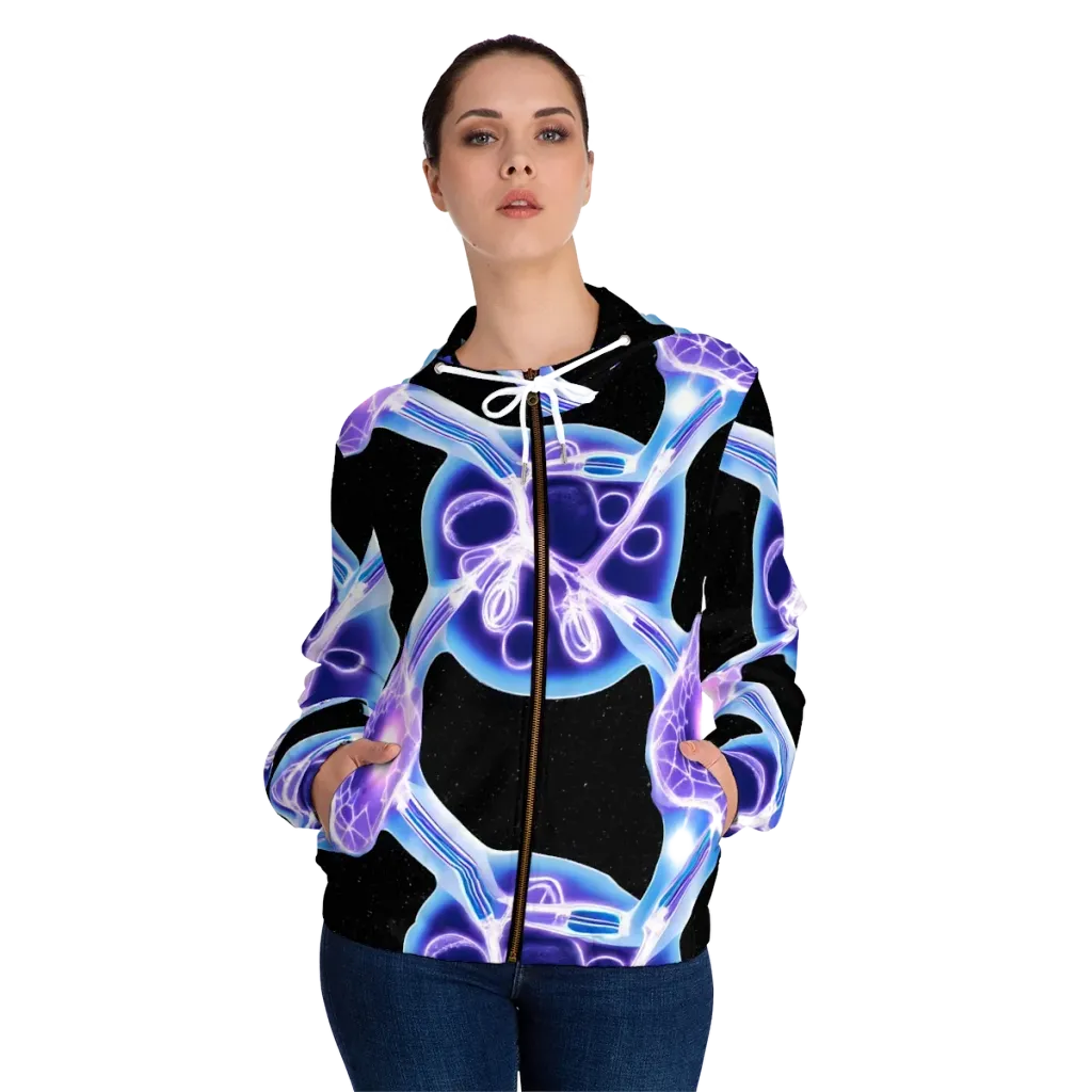 Neon Cellscape on Women's Full-Zip Hoodie — Front On Person