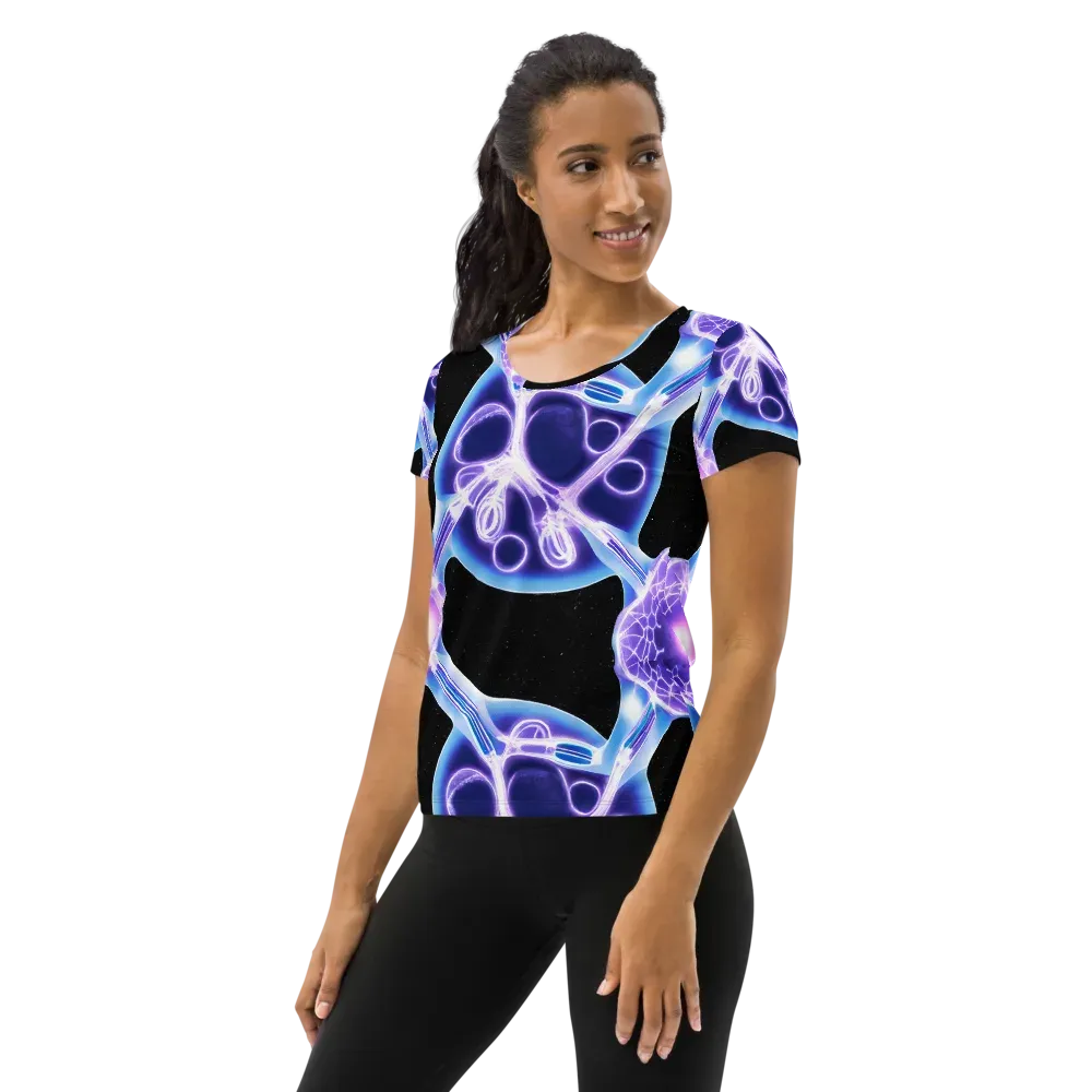 Neon Cellscape on Women's Athletic T-Shirt — Left