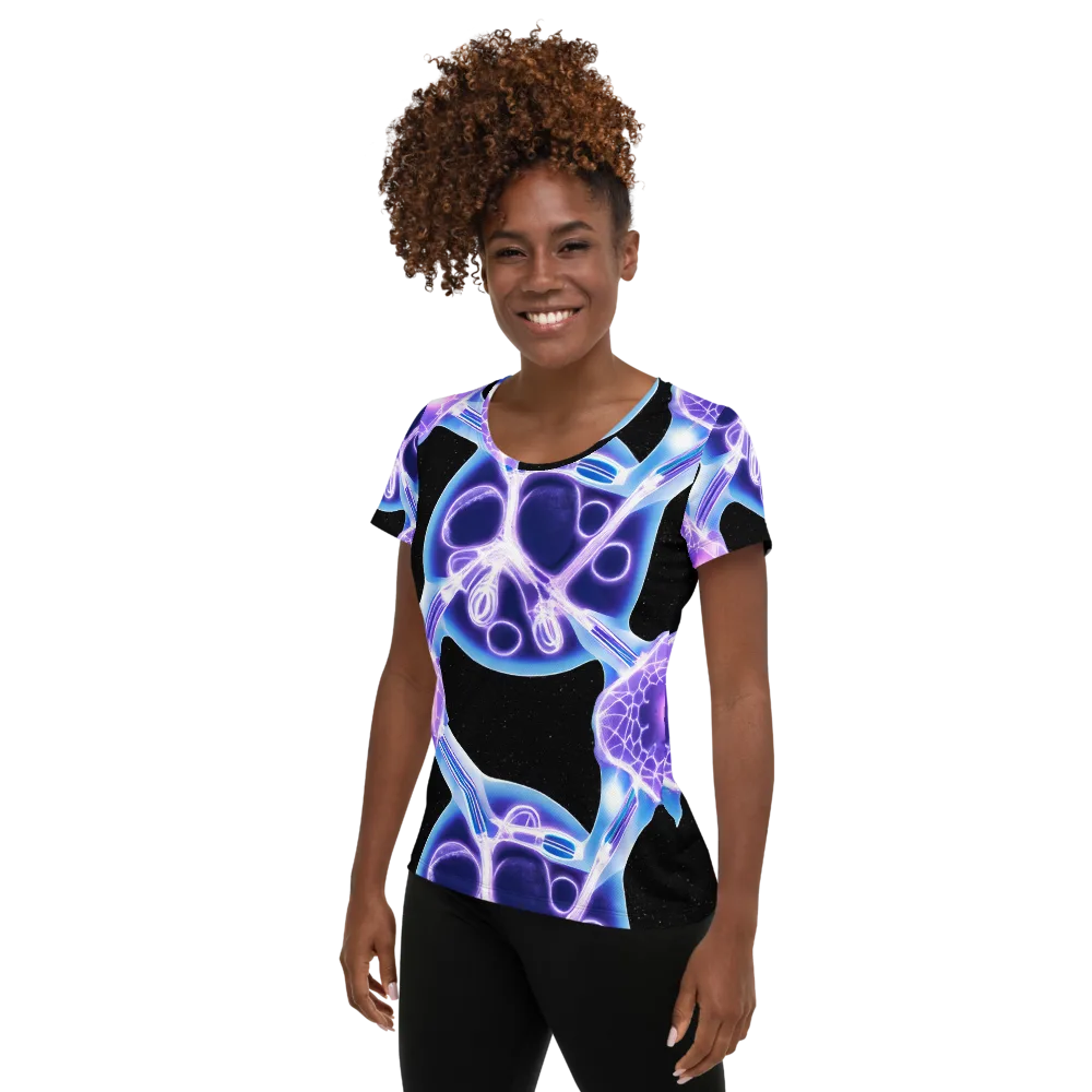 Neon Cellscape on Women's Athletic T-Shirt — Left