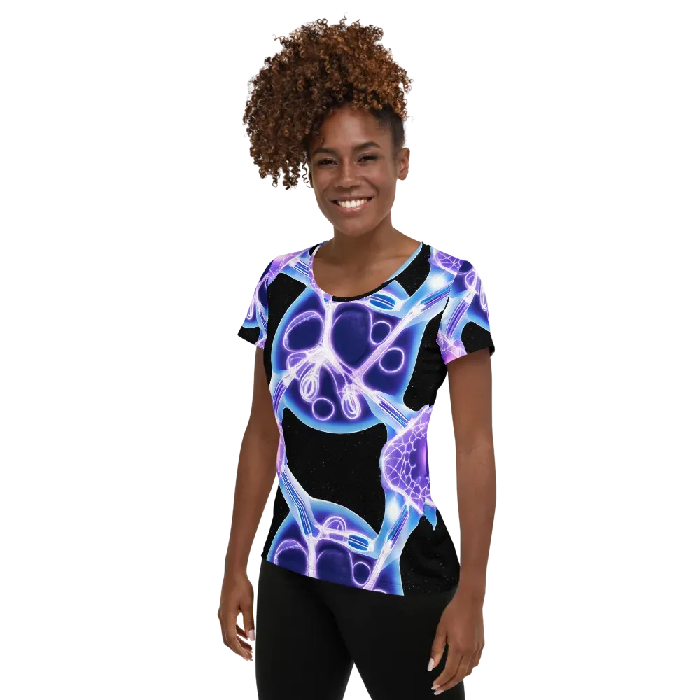 Neon Cellscape on Women's Athletic T-Shirt — Left