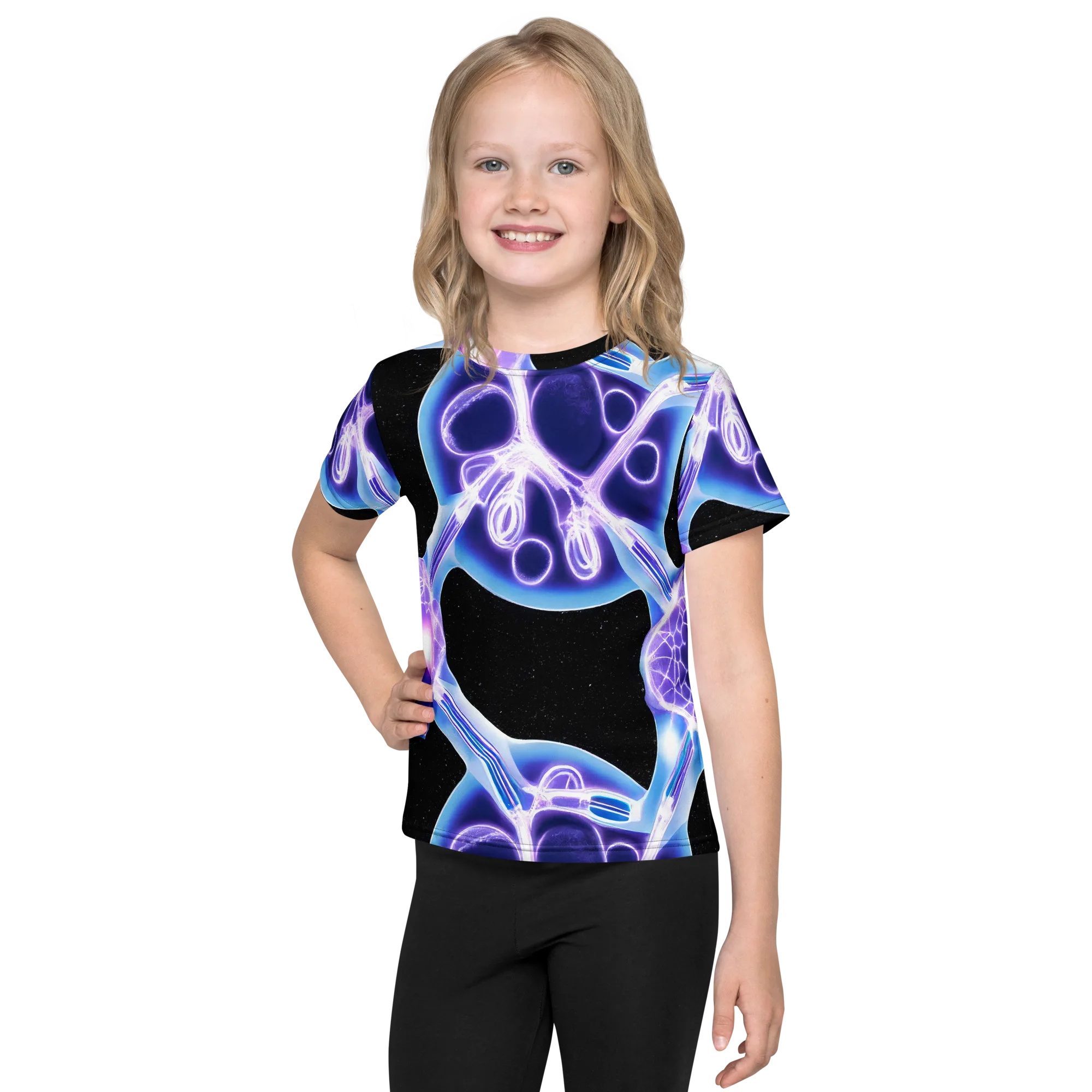 Neon Cellscape on Kids Crew Neck T-Shirt — Front