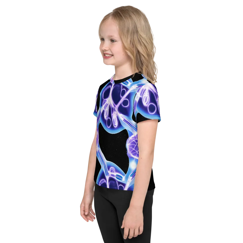 Neon Cellscape on Kids Crew Neck T-Shirt — Left