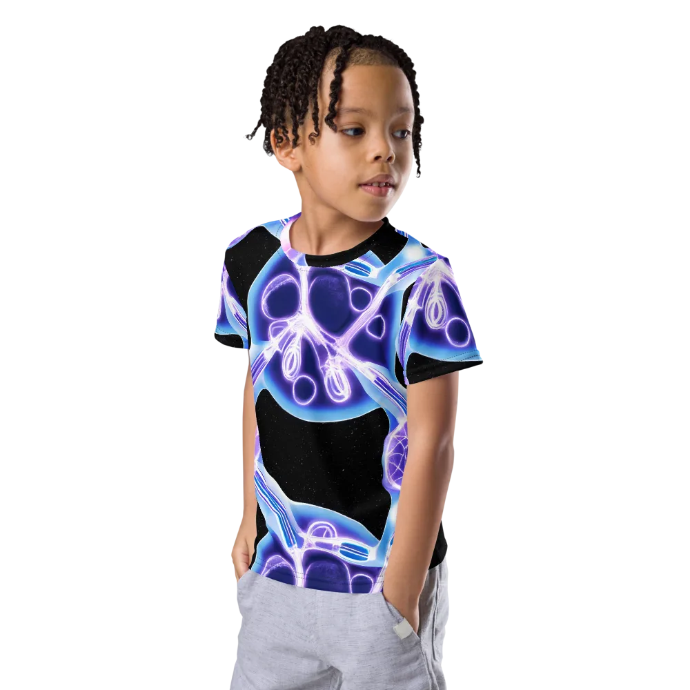 Neon Cellscape on Kids Crew Neck T-Shirt — Left Front
