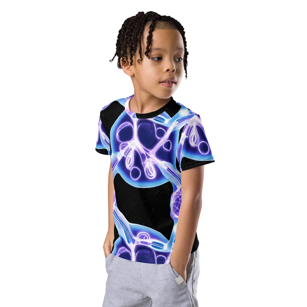 Neon Cellscape on Kids Crew Neck T-Shirt — Left Front