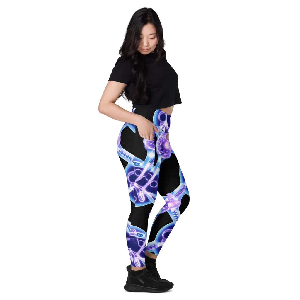 Neon Cellscape on Leggings with Pockets — Right