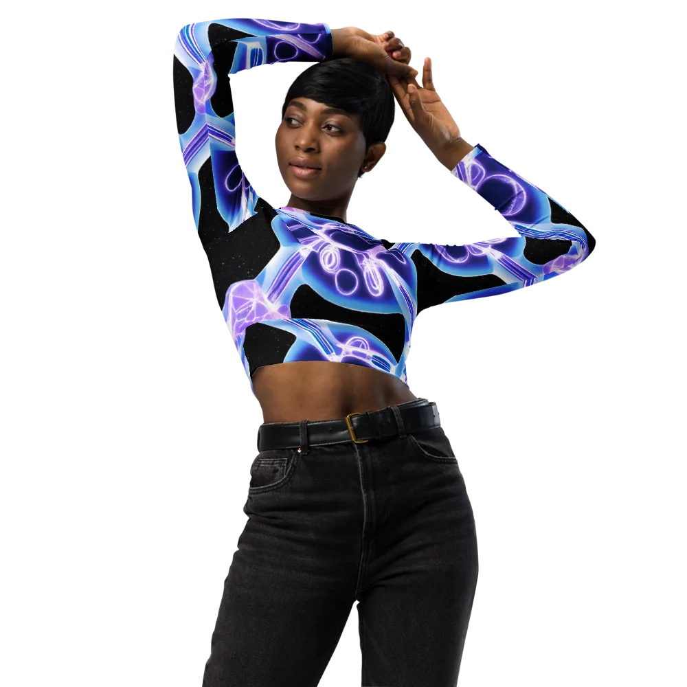 Neon Cellscape on Long Sleeve Crop Top — Front