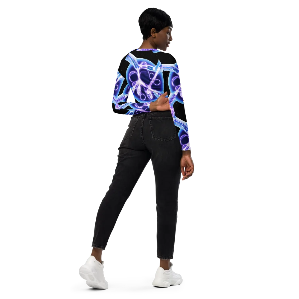 Neon Cellscape on Long Sleeve Crop Top — Right Back