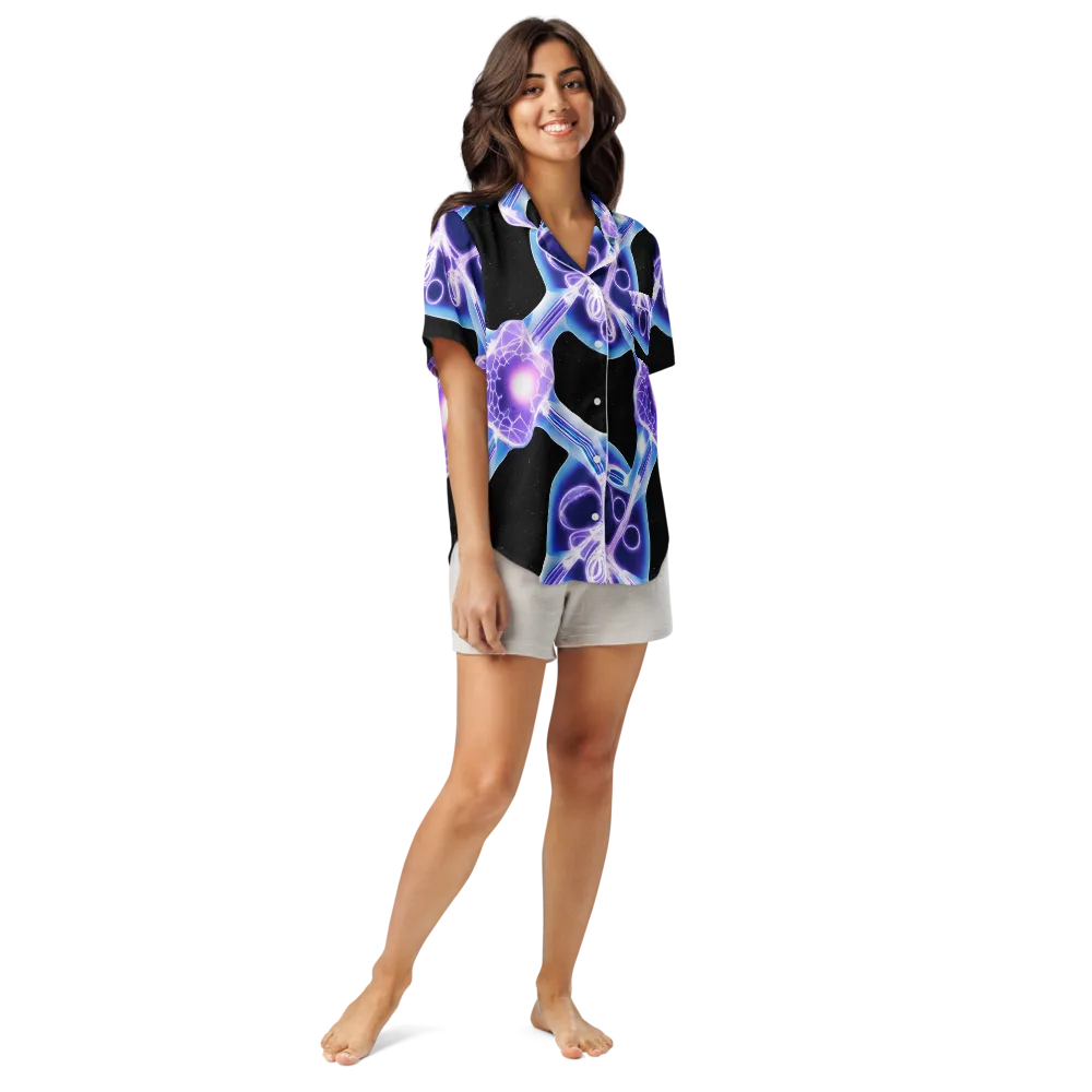 Neon Cellscape on Women's Short Sleeve Pajama Top — Front