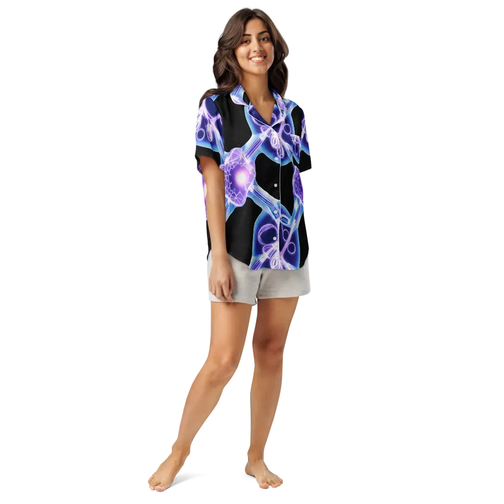 Neon Cellscape on Women's Short Sleeve Pajama Top — Front