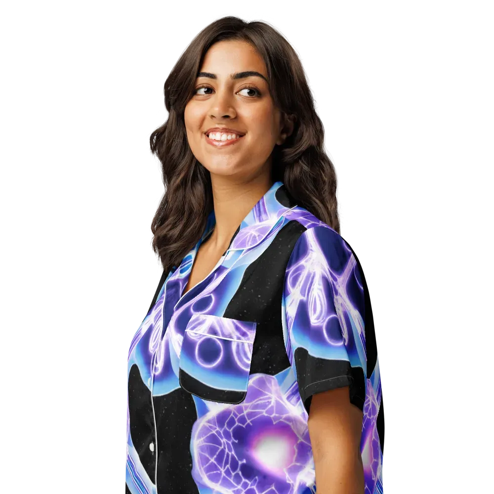 Neon Cellscape on Women's Short Sleeve Pajama Top — Left Front
