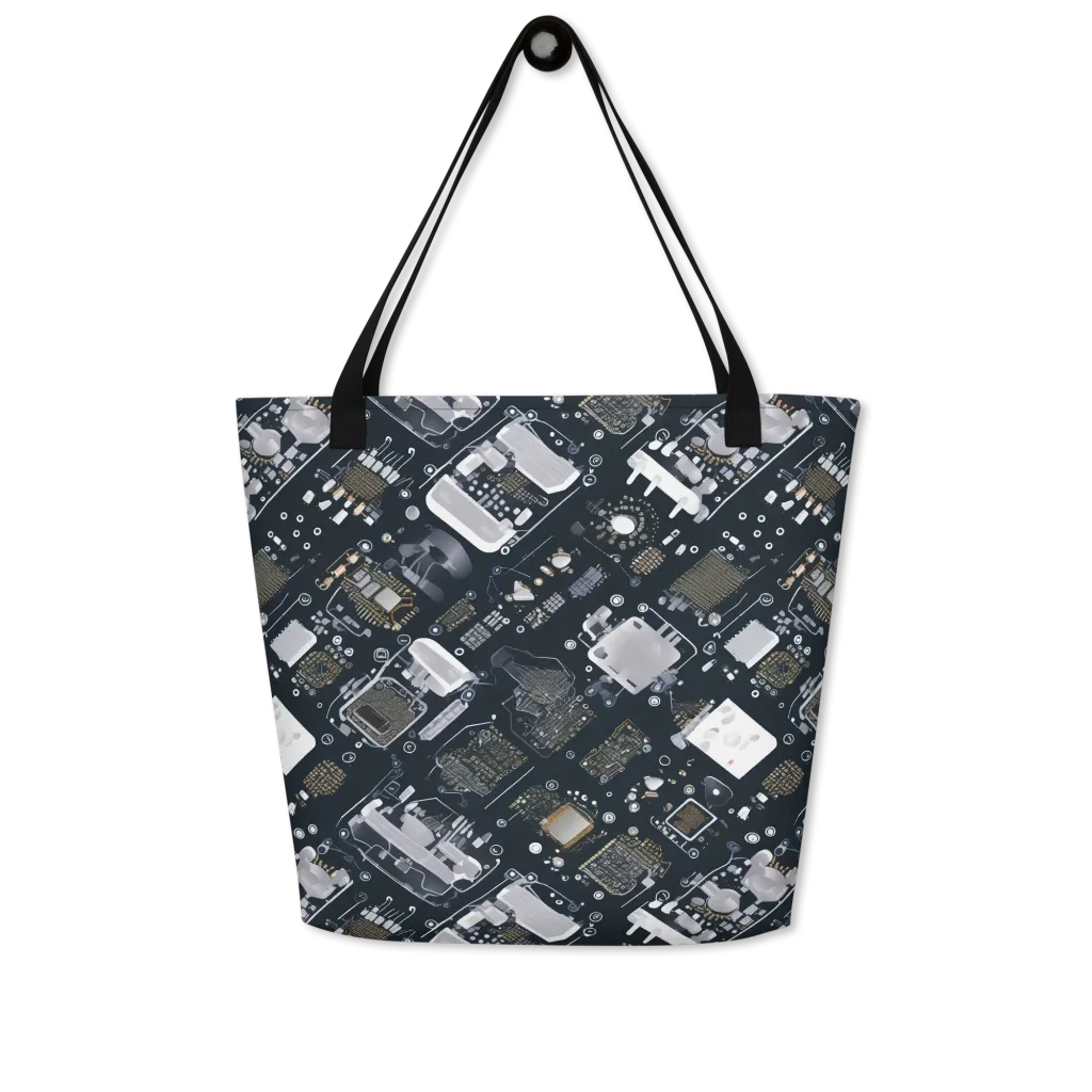 Circuit Noir on Large Tote Bag W/ Pocket — Front