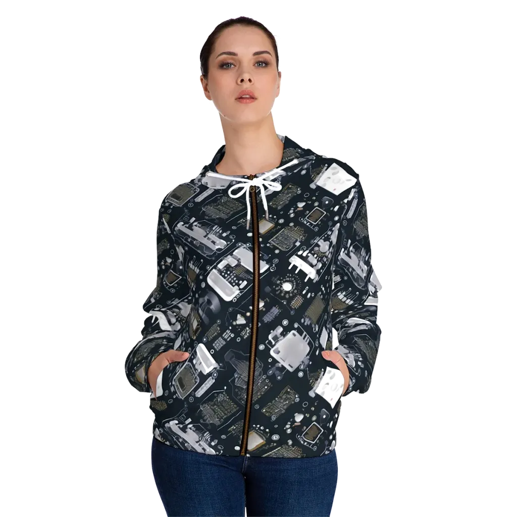 Circuit Noir on Women's Full-Zip Hoodie — Front On Person