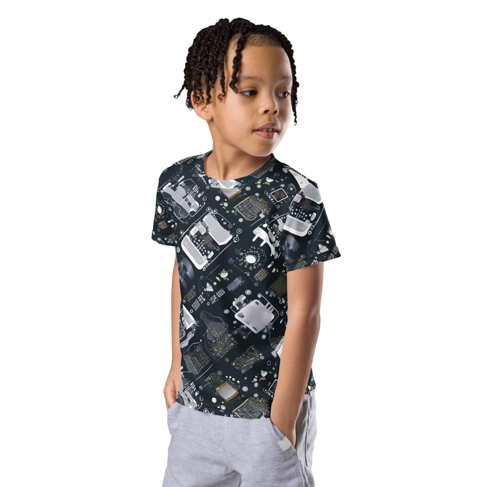 Circuit Noir on Kids Crew Neck T-Shirt — Left Front