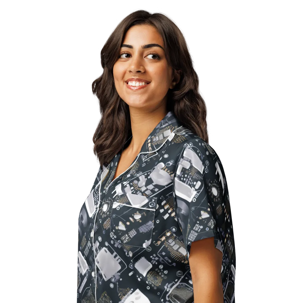 Circuit Noir on Women's Short Sleeve Pajama Top — Left Front