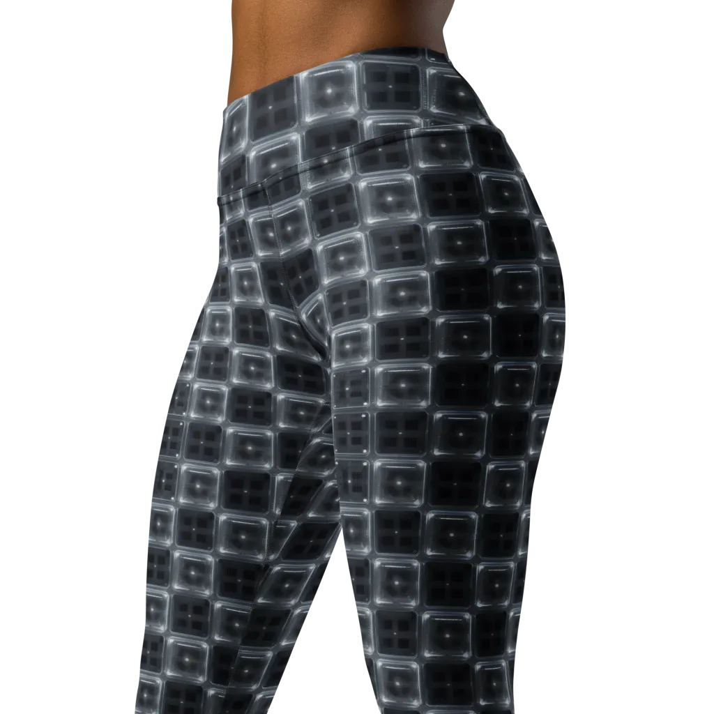 Chrome Grid on Yoga Leggings — Left Front