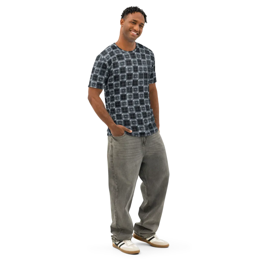 Chrome Grid on Men's Cotton Crew Neck T-Shirt — Right Front