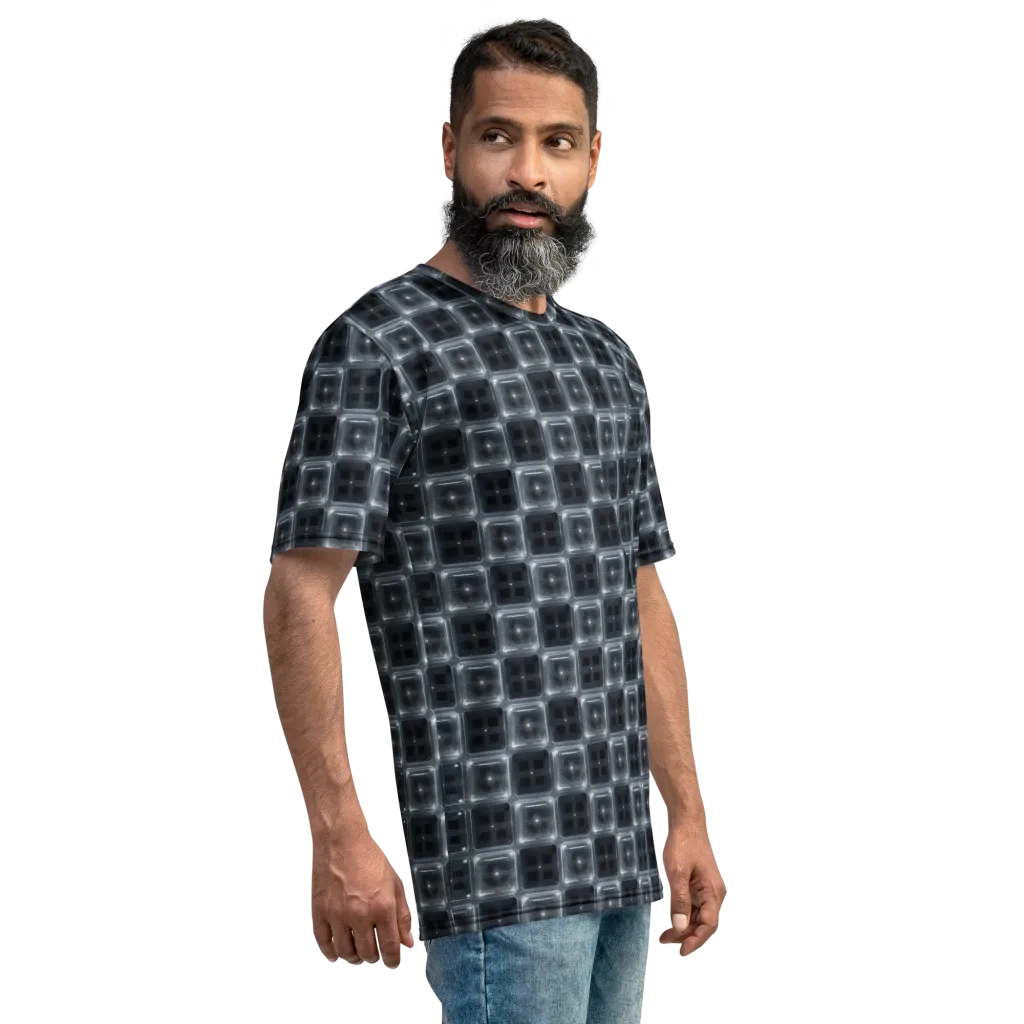 Chrome Grid on Men's Crew Neck T-Shirt — Right